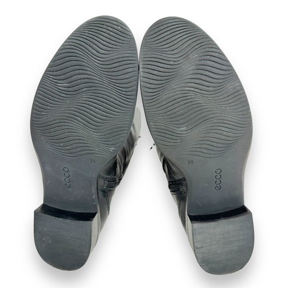 ECCO Knee High Boots Sz 38 7-7.5 Hobart Harness Riding Black Leather Equestrian - Picture 9 of 14